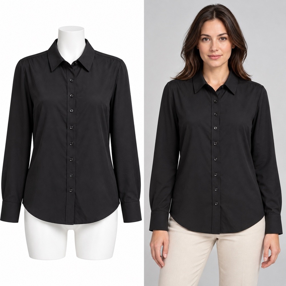 The Shirt Rochelle Behrens Womens M Black Button Down Blouse Long Sleeve Career